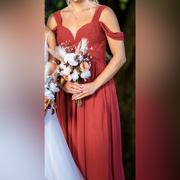 Azazie Lianne Terracotta off the shoulder Chiffon Bridesmaid Dress - Picture 2 of 2